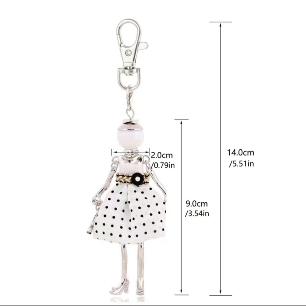 1 LEFT! Cute Polka Dot Lady Fashion Dress Keychain - Picture 2 of 3
